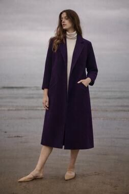 Heidi Merrick Plum Purple Wool Open Blazer Coat Long Small Luxury Designer